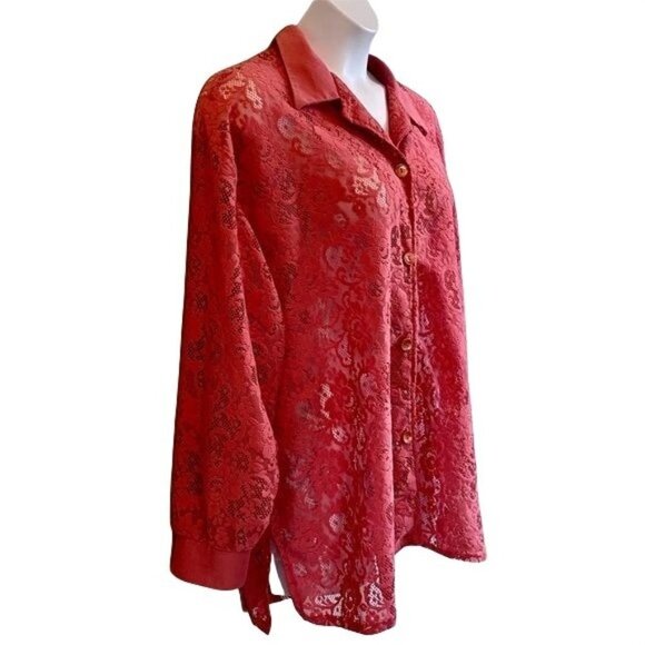 Fashion Formulas Pink Lace Button Up Women’s Top Plus Size 3X - Picture 3 of 8